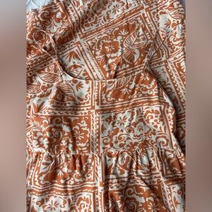 Floral Patterned Orange and White Dress